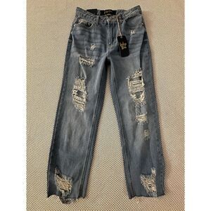 NWT Indigo Rein Womens Jeans SZ 5/26 Super High Rise Straight Leg Ankle NEW Rips